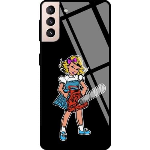 Chainsaw Girl Goth Retro Vintage Horror Tempered Glass Case For Samsung Galaxy S21 Ultra Note 20 S8 S9 S10 Note 10 Plus S20 FE