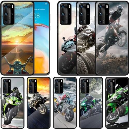 Tempered Glass Cover Retro Moto Cross Motorcycle For Huawei P40 P30 P20 P10 Pro Plus Lite 5G 2019 Phone Case