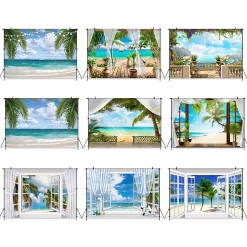Window Beach Sea Backdrop Adult Portrait Photography Child Background Props Palm Trees Sky Waves Decoration Kids Photostudio