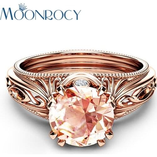 MOONROCY Cubic Zirconia Crystal Wedding CZ Rings Promise Jewelry for Women Girls Gift Vintage Champagne Drop Shipping Wholesale