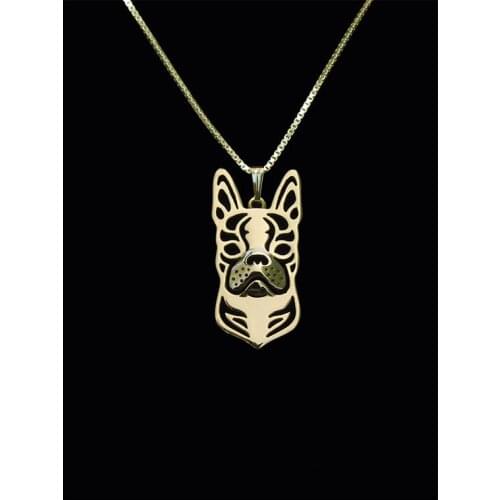 Trendy cute Boston Terrier dog pendant women gold silver plated statement necklace