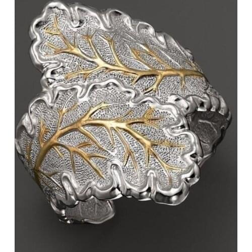 Hainon New Luxury Jewelry Silver Color Punk Party Plain Rings For Women Wedding Engagement Leaf Wide Ring Gift Jewelry