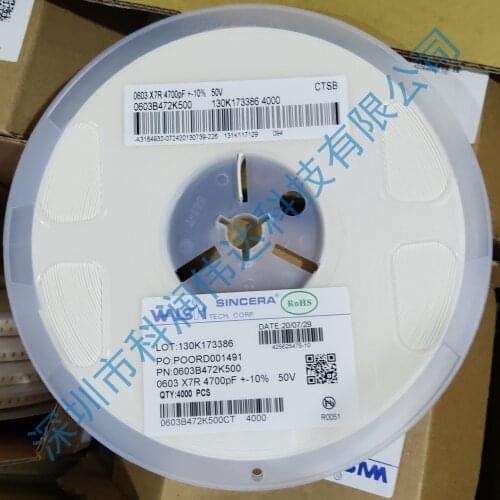 New 100pcs X7R Error 10% 50V 0603 472K 50V SMD Thick Film Chip Multilayer Ceramic Capacitor