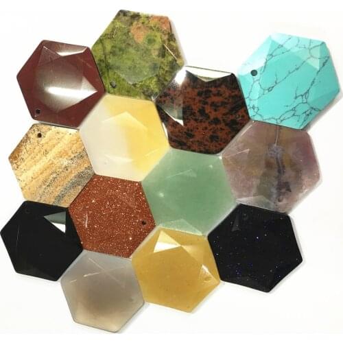 New Cubic Hexagonal Natural Stone Pendants Faceted for Necklaces Blue Sand agates Charm Chakra Reiki Women Men Jewelry 34*30mm