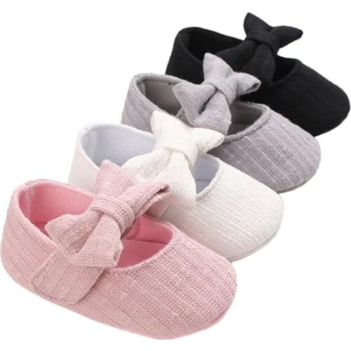Newborn Toddler Baby Girls Shoes Solid Color Bowknot Casual Princess Hook Soft Sole Shoes