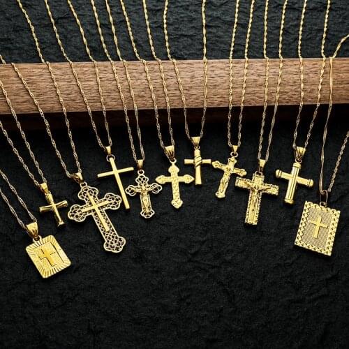 Hip Hop Multi-style Cross Pendant Necklace For Women Men Luxury Gold Copper Water-wave Chain Punk Necklace Jewelry Party Gifts