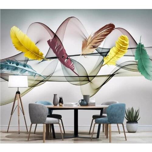 Colorful feathers abstract smoke lines 3d wallpaper papel de parede living room sofa TV wall bedroom wall papers home decor