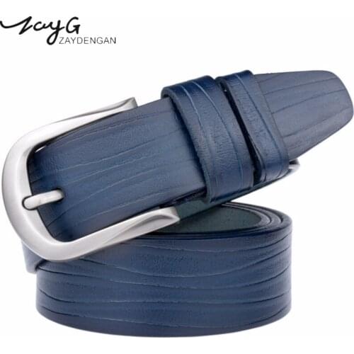 ZAYG Mens High Qualit Genuine Leather Belt Luxury Designer Men Belts Cowskin Fashion Buckle Male for Belt Jeans Cintos Homens
