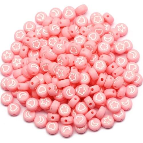 Pink Round 4x7mm Loose Beads 100-500pcs Mixed Pattern Acrylic Spacer Beads For Jewelry Making DIY Necklace Bracelet Accessories