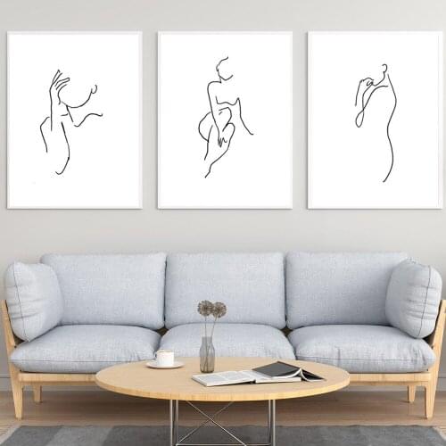 Nordic Minimalist Figures Line Art Sexy Woman Body Nude Wall Canvas Paintings Drawing Posters Prints Decoration for Living Room