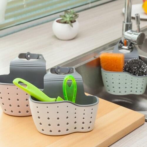 Kitchen Sink Drain Basket Dish Brush Knife Storage Basket Adjustable Length of Hanging Basket Kitchen accessories Free of Punch
