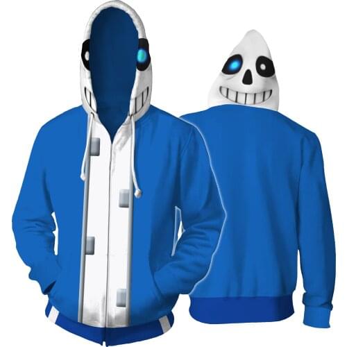 Undertale Blue Zipper Hoodie Sans 3D Printed Zipper Jacket Sweatshirt Halloween Cosplay Costume Men Jacket Top Casual sweater