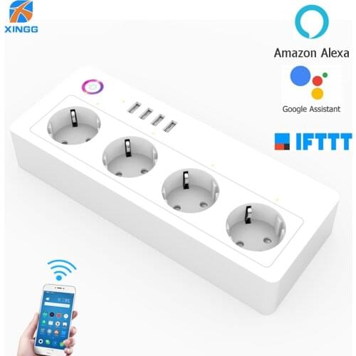 Smart WiFi Alexa Power Strip Intelligent Socket Switch 4 AC Outlets 4 Fast Charging USB Port For Echo Google Assistant 16A 250V