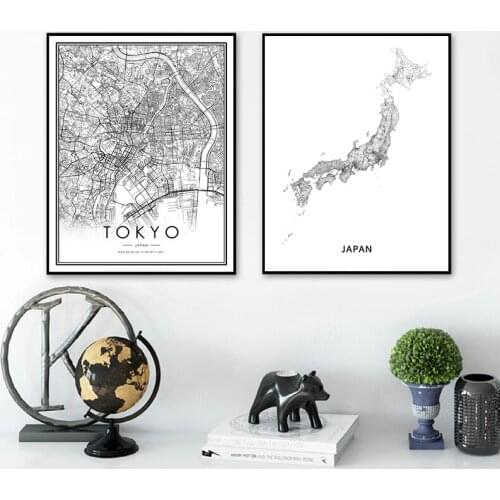 Japan TOKYO City Map Posters and Print Black White Modern Minimalist Wall Art Pictures Canvas Painting Home Room Office Decor