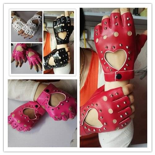 Womens fashion gloves girls semi-finger gloves dance jazz punk personality rivets gloves cutout fingerless gloves 6 colors