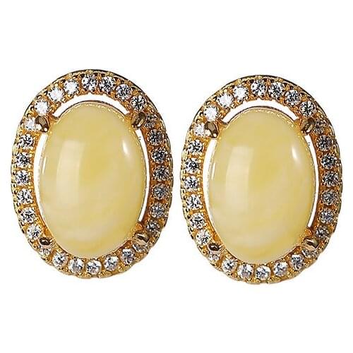 S925 sterling silver Gold plating Natural Amber Beeswax ear studs Personality Ellipse Temperament Light luxury Womens earrings