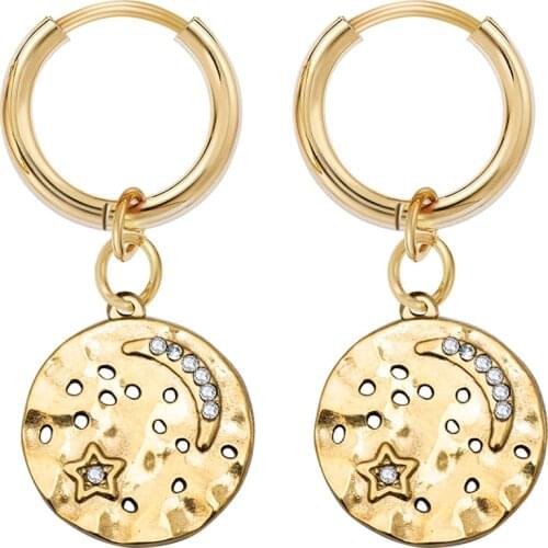 Wild & Free 2021 Trend Stainless Steel Earrings Moon And Star Women Drop Earring Classic Hoop Earrings Exquisite Gift For Friend