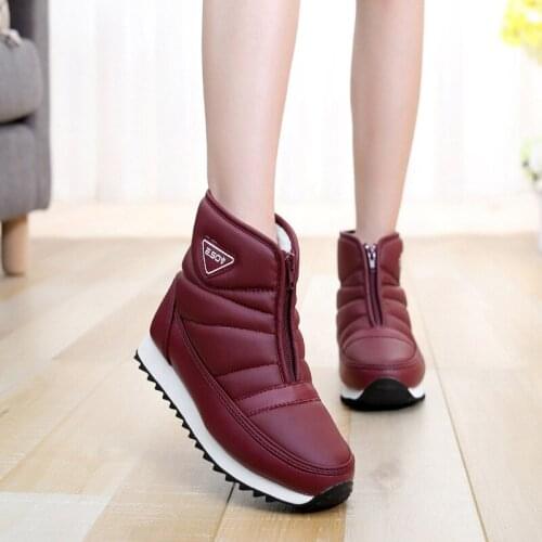 35-42 Womens Snow Boots Waterproof PU Leather Thick Plush Warm Winter Boot Shoes Woman Boots Winter Rubber Sole Zip Women Boot