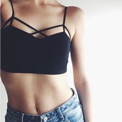 Women Tube Tops Sexy Lingerie Front Cross Strap Padded Crop Top Hollow Slim Bralette Underwear