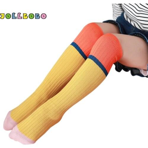 1 Pair Kids Comfortable Striped Tube Socks Girls Spring Autumn Fashion Warm Cotton Knee High Children Socks for Little Girl 3-8Y