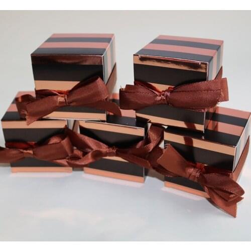 Luxury Wedding Dragee Box Rose Gold Striped Candy Box Packaging Wedding Cake Box Gift for Guests 10/20pcs Drop Shipping