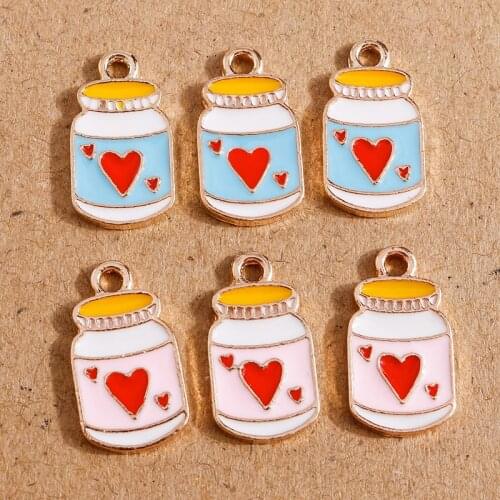10pcsc 9*17mm Lovely Enamel Heart Drinks Charms for Jewelry Making Milk Juice Bottle Pendants Necklaces Earrings Bracelets Gift