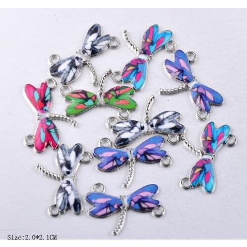 10pcs Factory wholesale creative personality enamel dragonfly connector charms DIY double hole metal necklace jewelry pendant