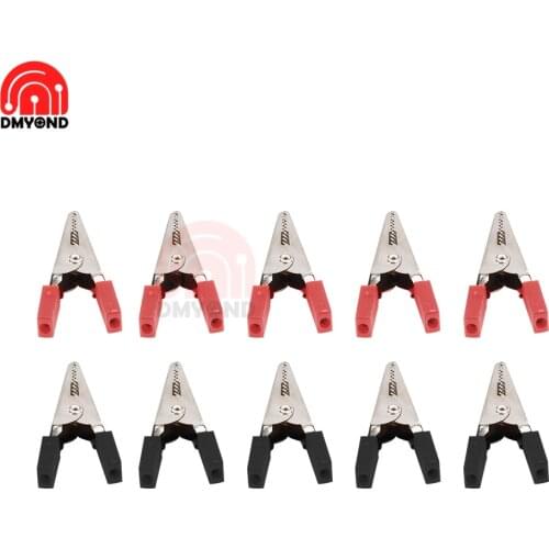 10Pcs/Set Insulated Crocodile Clips Plastic Handle Cable Lead Testing Alligator Clamps 52mm Black and Red