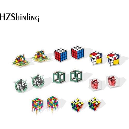 2021 New Color Cube Stud Earring Funny Game Acrylic Resin Earrings Epoxy Handmade Jewelry Gifts Boy