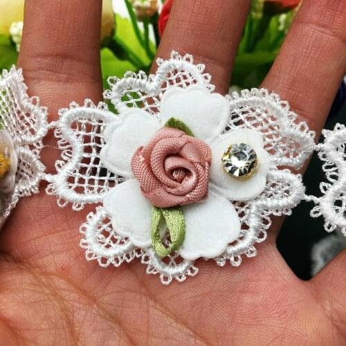 20X Rose Flower Diamond Organza Lace Wedding Embroidered DIY Handmade Patchwork Lace Trim Ribbon For Sewing Supplies Craft