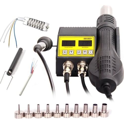 8858D + Portable 2-in-1 Hot Air Gun Desoldering Station BGA Rework Desoldering Chip Electric Iron Soldering Station