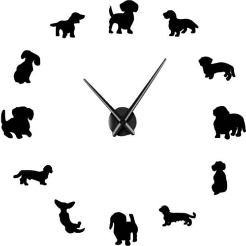 Acrylic Mirror Clock Wall Stikers DIY Dachshund Wall Art Wiener Dog Puppy Giant Clock Decor for Home Removable Vinyl Sticker