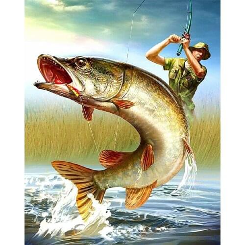 New 5D DIY Diamond Painting "Fishing" Embroidery Full Square Diamond Cross Stitch Rhinestone Mosaic Painting Home Decor