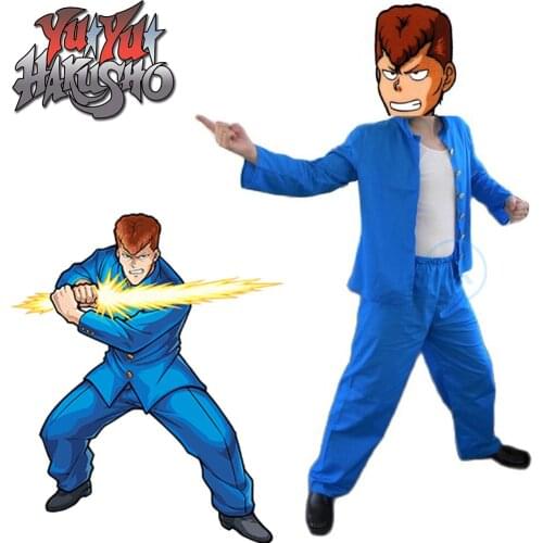 Anime Yu Yu Hakusho Kuwabara Kazuma Uniform Cosplay Costume Blue Full Set Halloween Costume For Women Men