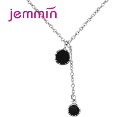 Free Shipping New Fashion Women Dangle Pendant Necklace Round Black Rhinestone Silver Long Necklace Big Promotion