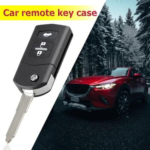 Car Remote Key Shell 3 Buttons Flip Folding Key Case Blank Cover Replacement for Mazda 2 3 5 6 RX8 MX5 Black 68x34x17mm