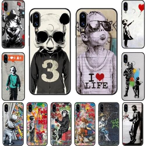Street Art Banksy Graffiti Phone case For Huawei Honor Mate 5 7 8 9 10 20 i A X Lite Pro black pretty cell cover tpu hoesjes