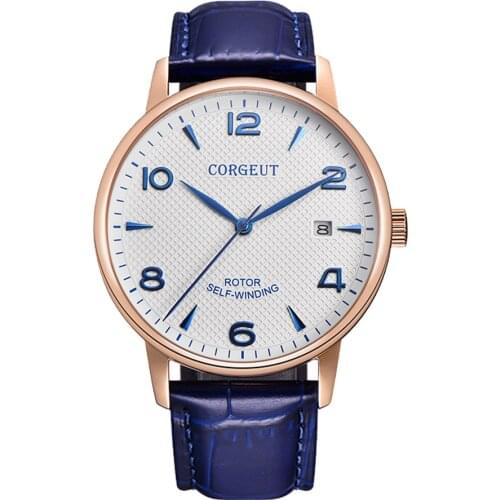 Corgeut Mens 42MM Leather Automatic Miyota Mechanical Sapphire Watch Male Black White Sport Clock Seagull Movement часы мужски