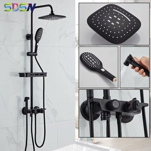SDSN Bathroom Shower Set Oval Top Shower Constant Temperature Setting Shower Faucet with Shelf Lifting Bathroom Shower Mixer Tap
