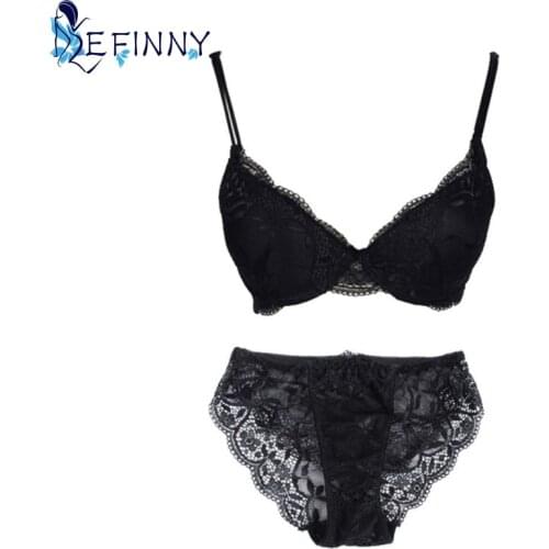 Women Cute Sexy Underwear Satin Lace Embroidery Bra Sets Lady With Panties