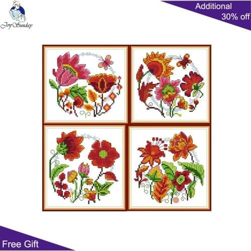 Joy Sunday Circular Flowers H840 H841 H842 H843 Counted Stamped Beautiful Flowers Needlework Needlepoint DIY Cross Stitch Kits