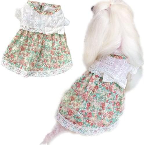 Cute Girl Dog Clothes Hollow Floral Princess Dog Weeding Dress Summer For Evening Party Dresses Puppy Cat Shirt Skirt Clothing L