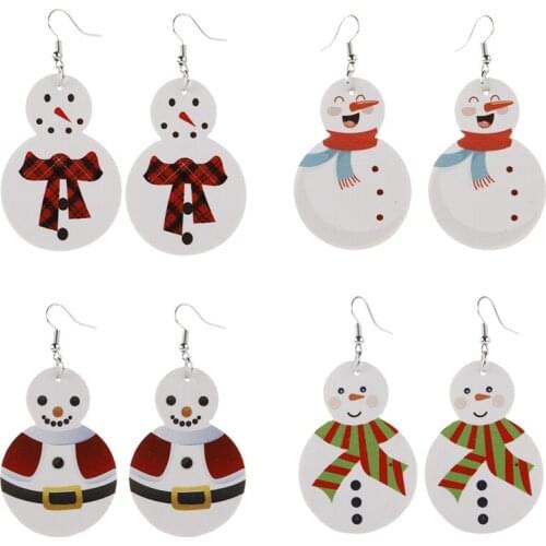 Cute Christmas Snowman Earrings PU Leather Statement Earrings Jewelry Wholesale