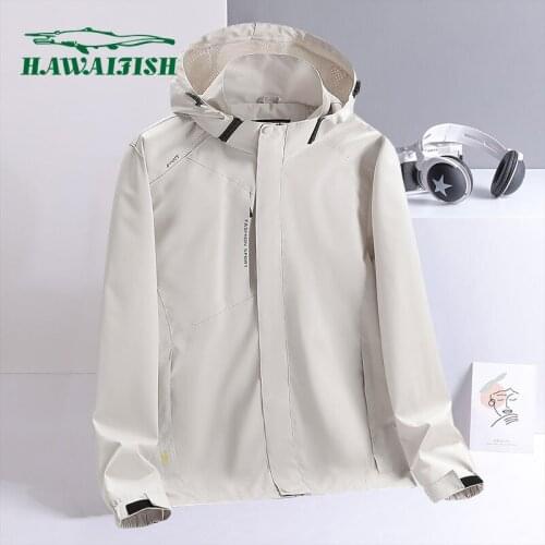 Hawaifish brand jacket men 2021 Spring Autumn outdoor detachable hooded casaco masculino solid color fashion slim windbreaker