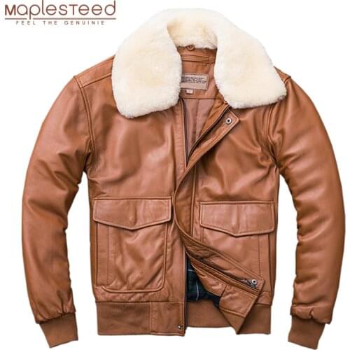 MAPLESTEED Thickening Quilted 100% Sheepskin Leather Jacket Men Air Force G1 Flight Jacket Man Winter Coat Collar Removable M176