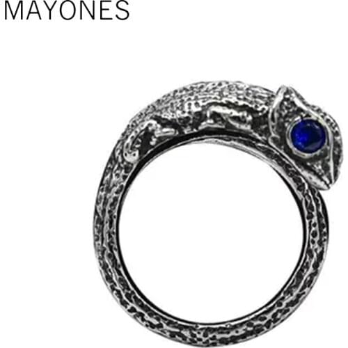 Vintage Retro 925 Silver Lizards Little Finger Ring Men Women Steampunk Cool Blue Eyes Animal Ring Sterling Silver Jewelry