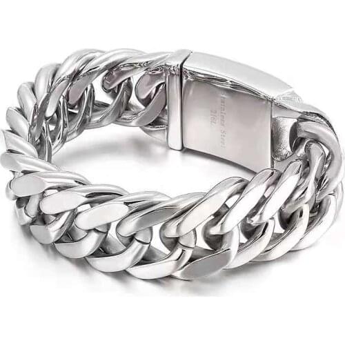 Man Huge Heavy Biker Link Chain Stainless Steel Bracelet 20mm Wide Men Double Curb Cuban Chain Bracelets Wristband Jewelry
