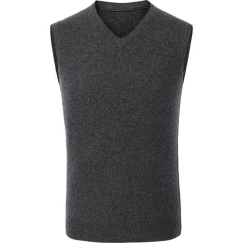 New Arrival Mens Brand Casual Pure Cashmere V-neck Sleeveless Vest Thick Warm Elastic Standard Wool Sweater Male Size XS-3XL