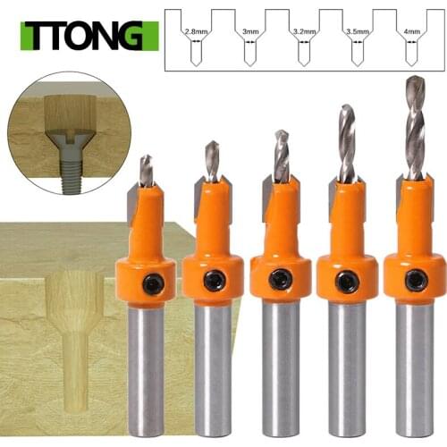 5pcs 8mm/10mm Shank HSS Woodworking Countersink Router Drill Bits Set Screw Extractor Remon Demolition for Wood Milling Cutter
