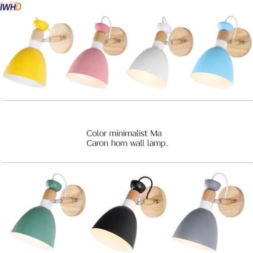 Colorful Nordic Wall Lights Fixtures For Bedroom Light Creative Bathroom Mirror Light Wooden Iron LED Wall Lamp Applique Murale